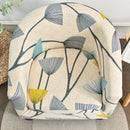 nzmegabuy 2-piece tub chair cover set featuring a cream fabric with a grey, yellow, and teal dandelion floral pattern.