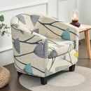 nzmegabuy 2-piece stretch tub chair cover set featuring a beige fabric with a blue, grey, and yellow dandelion pattern