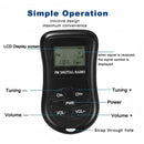 nzmegabuy black digital pocket FM radio with LCD display, tuning and volume control buttons, and strap hole