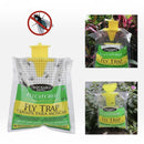 nzmegabuy 5-pack disposable PVC fly catching bags with yellow funnel tops hanging in a garden setting