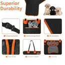 nzmegabuy dog car seat cover features including buckles, storage pockets, non-slip base, zipper, and paw print design