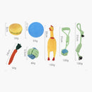 nzmegabuy 7-piece dog toy set featuring cotton rope chews, a blue frisbee, rubber chicken, and plush burger toy