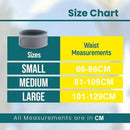nzmegabuy buckle-free elastic belt size chart showing waist measurements in centimeters for small, medium, and large.