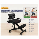 nzmegabuy ergonomic black kneeling chair with mesh backrest, memory foam cushions, and adjustable height settings.