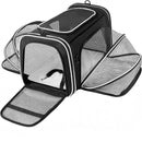 nzmegabuy black soft-sided pet carrier with four expandable mesh sides, top opening, and removable fleece pad