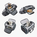 nzmegabuy grey and blue expandable soft-sided pet carrier with mesh windows, shown with a dog and cat inside.