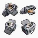 nzmegabuy grey and blue expandable soft-sided pet carrier with mesh windows, shown with a dog and cat inside.