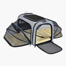 nzmegabuy grey and blue expandable soft-sided pet carrier with mesh ventilation and a removable fleece mat