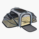 nzmegabuy grey and blue expandable soft-sided pet carrier with mesh ventilation and a removable fleece mat