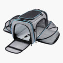 nzmegabuy grey and blue expandable soft-sided pet carrier with mesh ventilation and removable fleece pad for travel