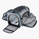 nzmegabuy grey and blue expandable soft-sided pet carrier with mesh ventilation and removable fleece pad for travel