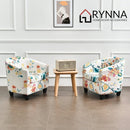 nzmegabuy 2-piece floral stretch tub chair cover set with matching cushion covers in a bright living room setting