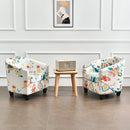 nzmegabuy 2-piece floral stretch tub chair covers with matching cushion covers on two chairs in a bright room