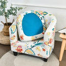 nzmegabuy 2-piece stretch tub chair cover set with floral pattern and a solid blue cushion cover