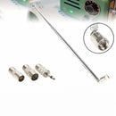 nzmegabuy 75 Ohm indoor FM dipole antenna with telescopic steel rod, F-type connector, and three included adapters.