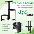 nzmegabuy 3-tier foldable black metal plant stand showing open and folded configurations for space-saving storage