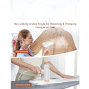 nzmegabuy foldable handheld garment steamer in white, showing vertical and horizontal ironing modes on clothing