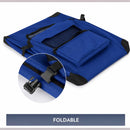 nzmegabuy navy blue collapsible soft dog crate folded flat for storage with a close-up of the buckle mechanism