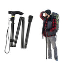 nzmegabuy folding black aluminium hiking pole with ergonomic grip and a hiker using the pole in a mountain setting