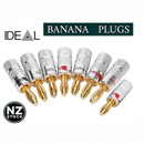 nzmegabuy 8-piece set of gold-plated banana plugs with silver housings and red and black polarity rings