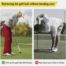 nzmegabuy golf ball retriever tool attached to a putter grip, showing a golfer picking up a ball without bending over.