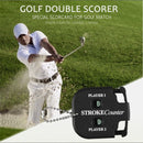 nzmegabuy black two-digit golf stroke and putt counter with keychain, shown against a golfer in a sand bunker