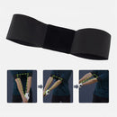 nzmegabuy black elastic golf swing training arm band for posture correction, shown with usage demonstration photos