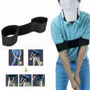 nzmegabuy black elastic golf swing training arm band worn by a golfer to correct posture and keep arms synchronized