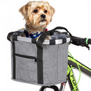 nzmegabuy grey foldable canvas bike pet carrier basket with aluminium frame mounted on a bicycle with a small dog