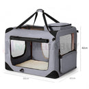 nzmegabuy grey collapsible soft dog travel crate with mesh windows, carry handles, and a padded base for pet comfort.