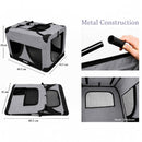 nzmegabuy grey foldable soft dog travel crate with metal frame, mesh windows, and dimensions for pet transport