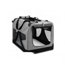 nzmegabuy grey foldable soft dog travel crate with mesh ventilation panels and a removable fleece floor mat