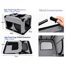 nzmegabuy grey foldable soft dog travel crate with metal frame, mesh windows, and dimensions for easy transport.