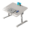 nzmegabuy grey adjustable foldable laptop bed desk with tilting MDF surface and aluminium frame on a bed