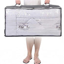 nzmegabuy grey foldable under-bed storage bag with clear window and zip closure holding a patterned quilt