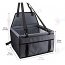 nzmegabuy grey foldable pet car booster seat with mesh panels and safety leash, showing dimensions for small pets