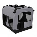 nzmegabuy grey portable soft dog travel crate with mesh ventilation panels and durable polyester fabric