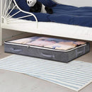 nzmegabuy grey foldable under-bed storage bag with clear window and zip closure, placed under a bed frame.