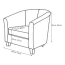 nzmegabuy diamond grey velvet tub chair cover set with measurement guide showing dimensions for a perfect fit