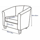 nzmegabuy grey velvet tub chair cover set with cushion cover, showing measurement guide for furniture fitting