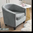 nzmegabuy soft grey velvet stretch tub chair cover with matching cushion cover on a modern armchair
