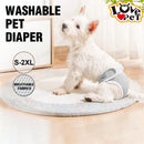 nzmegabuy grey washable female dog diaper with mesh lining and velcro closure worn by a small white terrier puppy