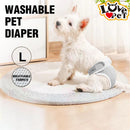 nzmegabuy grey washable female dog diaper with breathable mesh lining worn by a small white terrier on a rug
