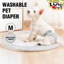 nzmegabuy grey washable female dog diaper with breathable mesh lining worn by a small white terrier on a rug