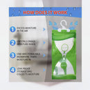 nzmegabuy hanging dehumidifier bag showing how calcium chloride crystals absorb moisture and trap it in a leak-proof bag