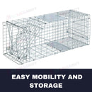 nzmegabuy 108cm extra large humane animal trap cage made of galvanised iron wire with a spring-loaded door.