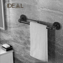 nzmegabuy industrial pipe towel rack in matte black iron mounted on a grey stone wall with a hanging white towel