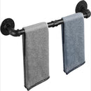 nzmegabuy industrial pipe towel rack with a black matte iron finish holding two grey towels on a wall mount