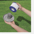 nzmegabuy 6-pack Bestway Lay-Z-Spa size VI filter cartridges being installed into a grey plastic housing
