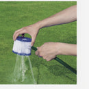nzmegabuy Bestway Lay-Z-Spa Size VI filter cartridge being cleaned with a garden hose over a green lawn
